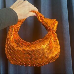 Orange Metallic Woven Handbag NWOT